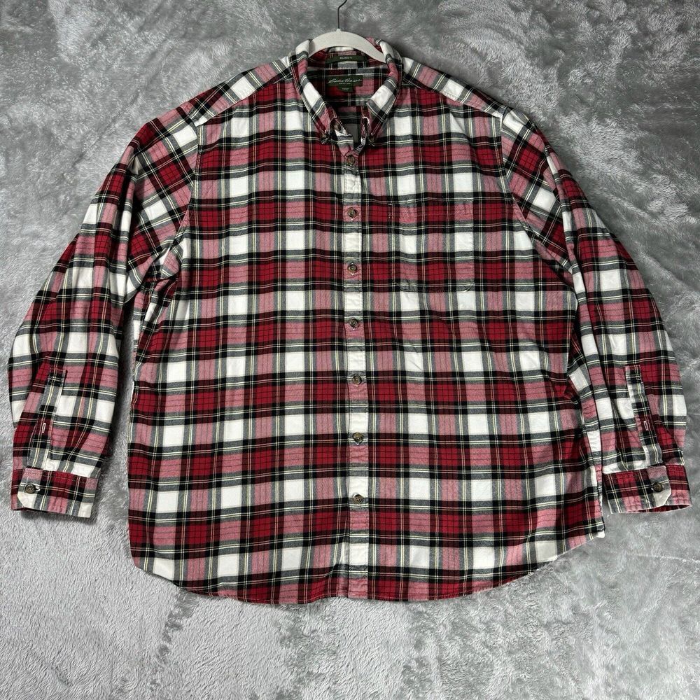 Eddie Bauer Plaid Flannel Button Down Red Gray White Relaxed Long Sleeve 3XLT